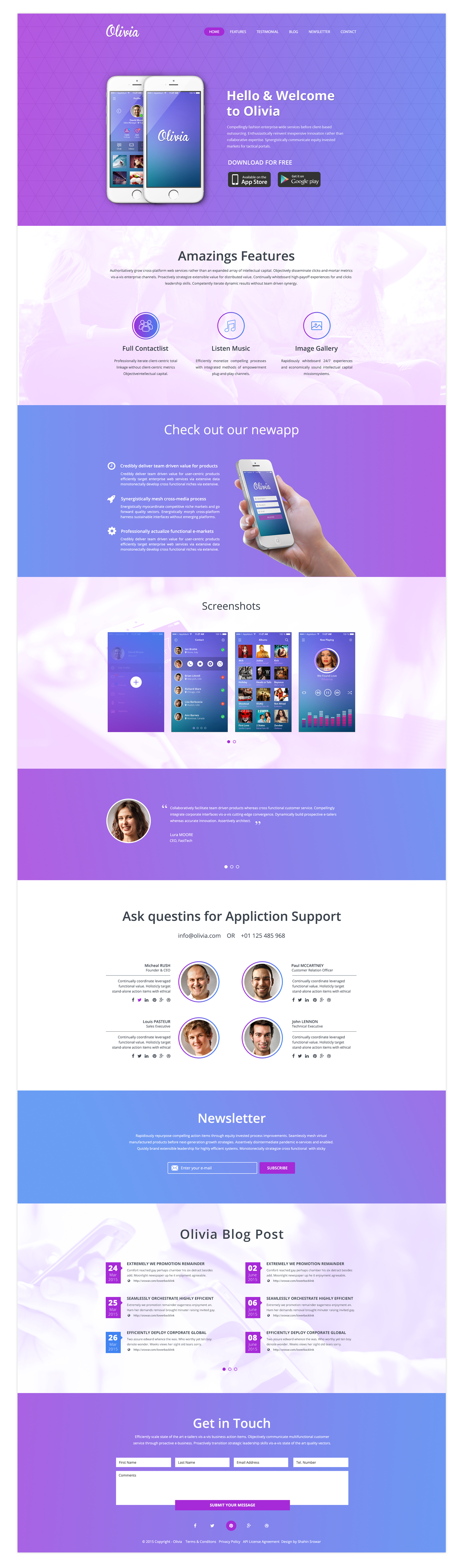 Olivia One Page Landing Page Bootstrap Template