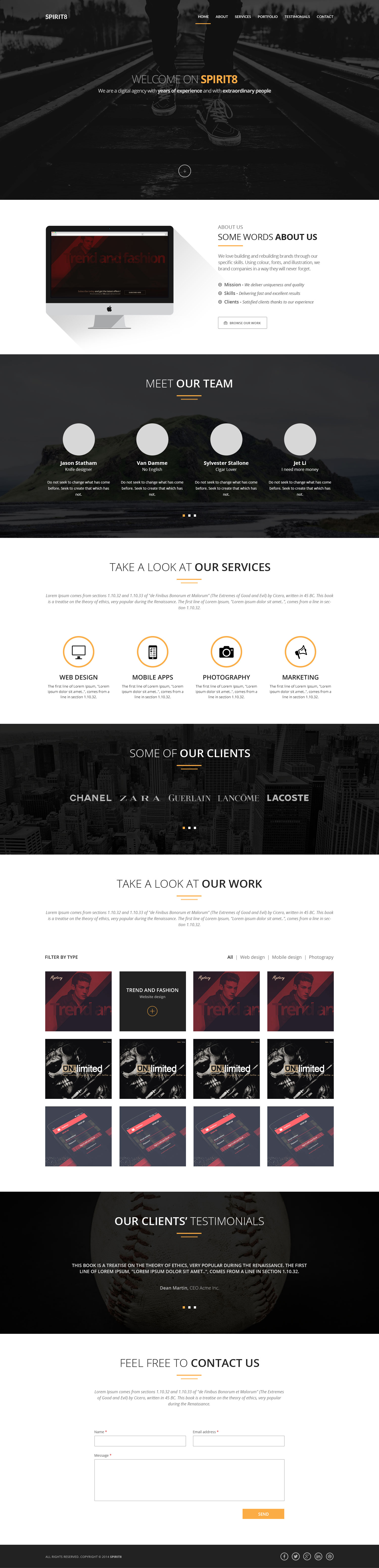 Spirit8 - Digital Agency One Page Web Template PSD