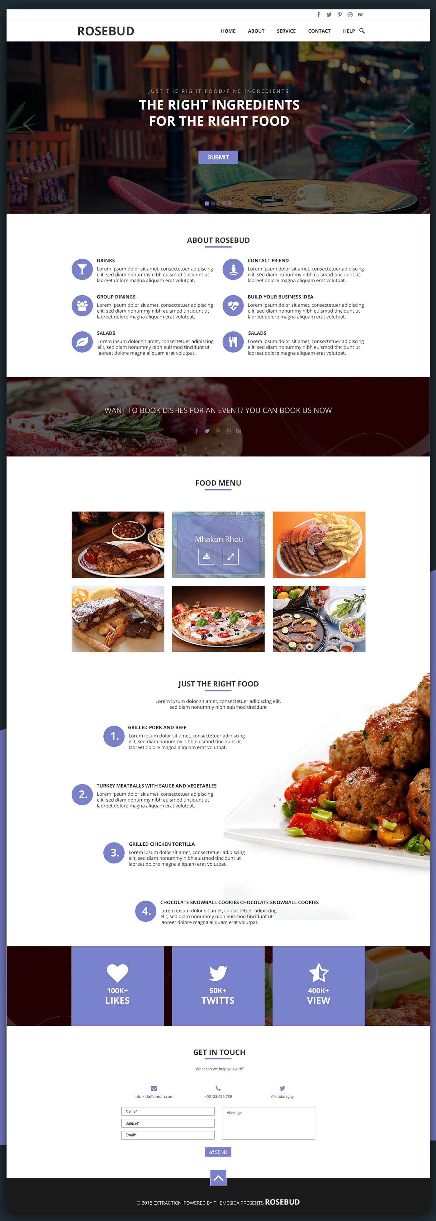 Rosebud One Page Template। Free Download