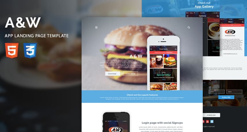 A&amp;W App Landing Page HTML Template