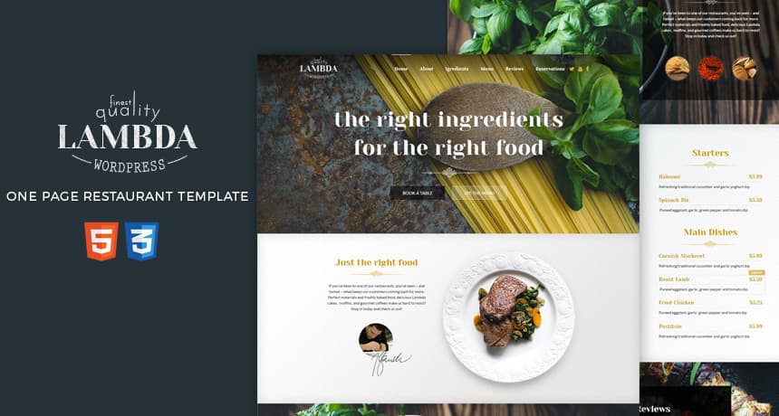 Free One Page Restaurant HTML Template