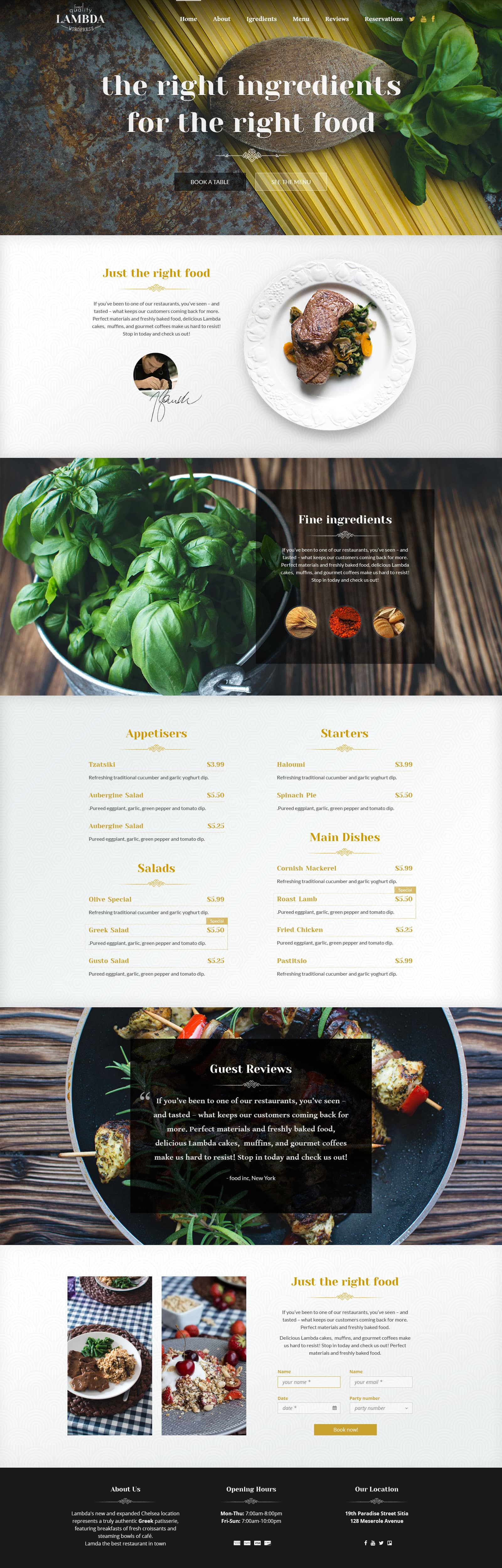 Free One Page Restaurant HTML Template