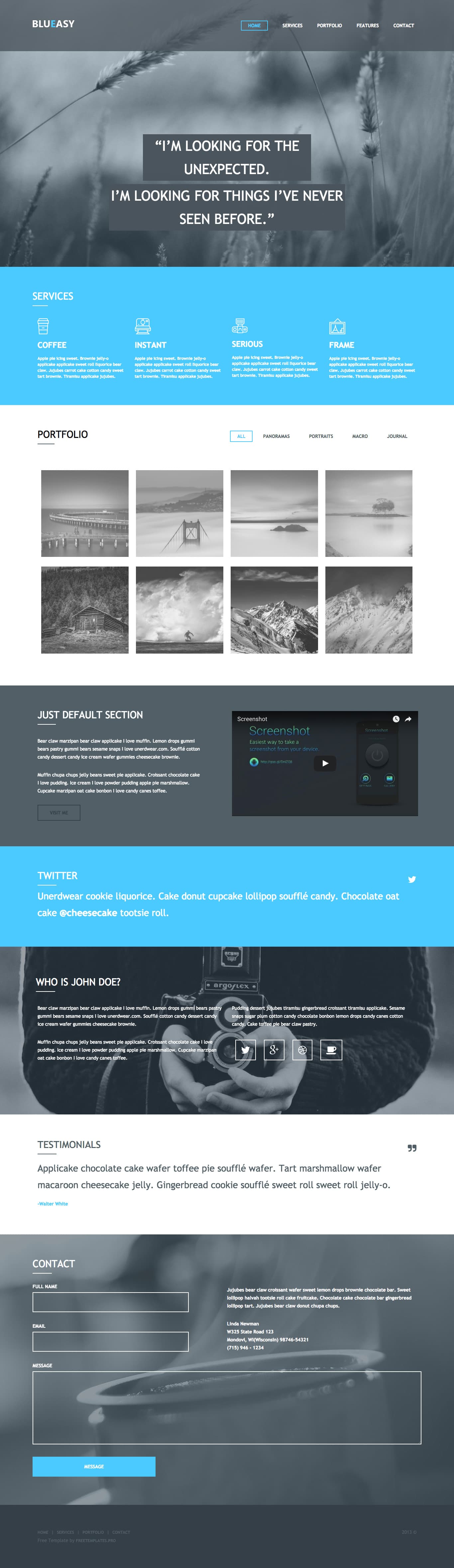 Blueasy – Free One Page Portfolio Template