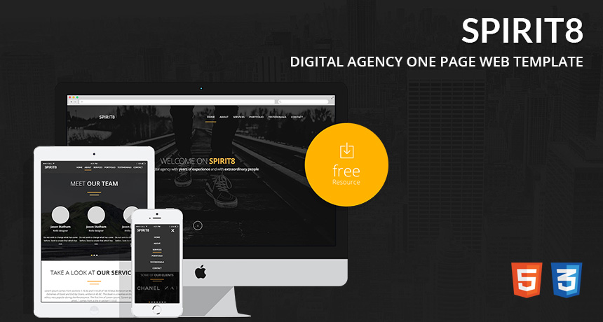 Spirit8 – Digital Agency One Page Web Template | Free HTML5 Templates