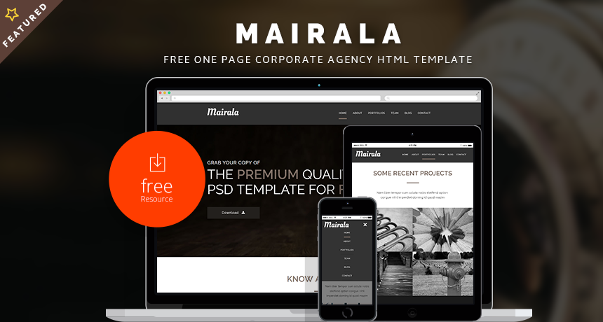 MAIRALA - Free One Page Corporate Agency PSD Template | Free HTML5 ...