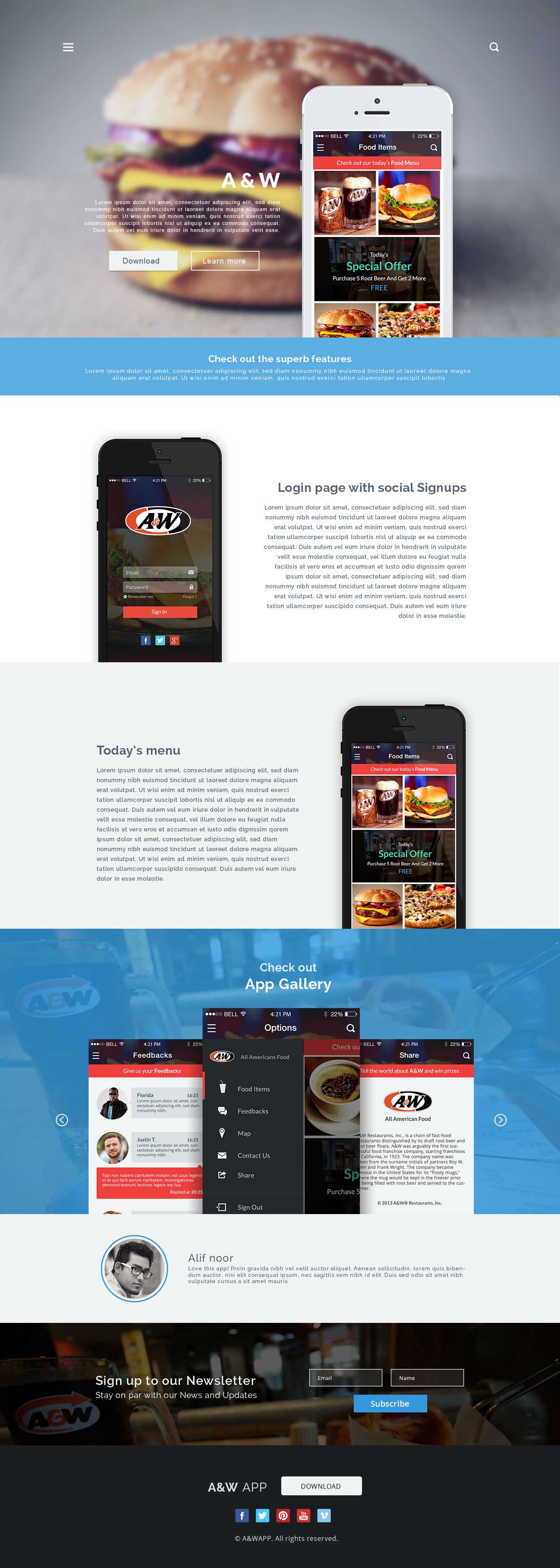 A&W App Landing Page HTML Template