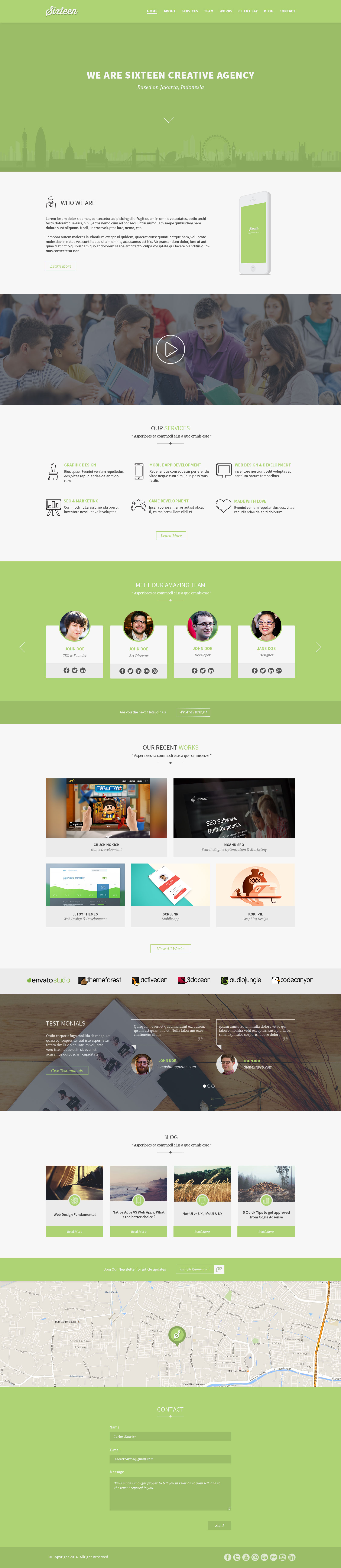 Sixteen Flat One Page Agency Template [ Free PSD ]