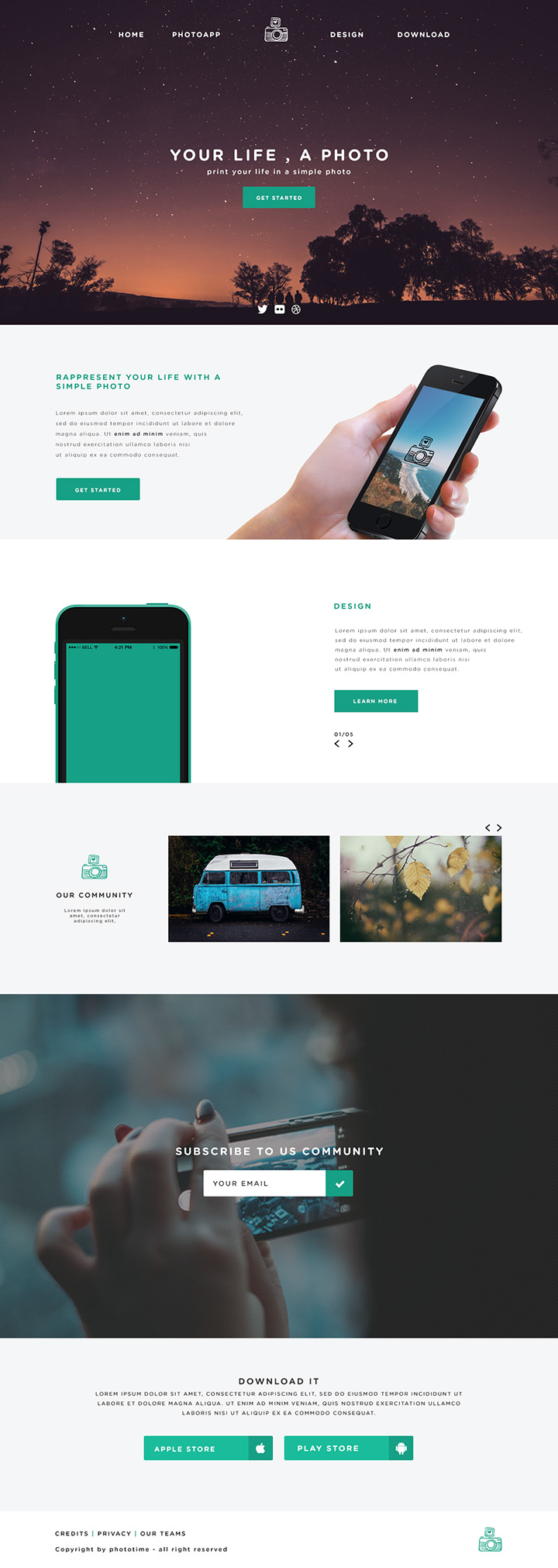 Phototime One Page App/Website Template