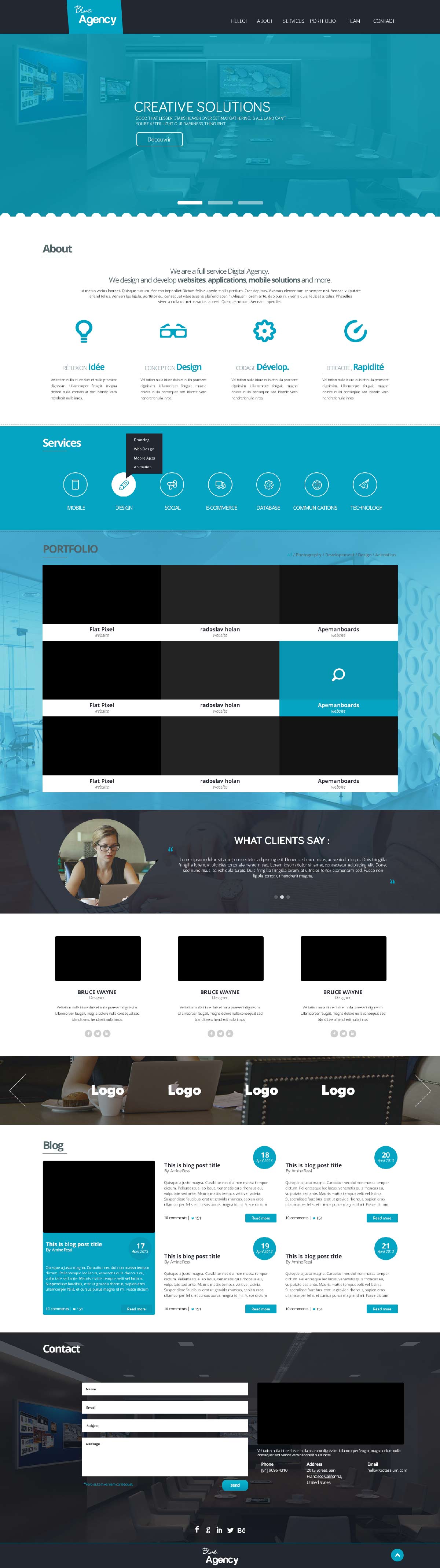 Blue Agency one page website PSD